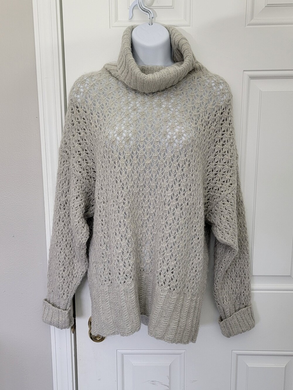 Moda International Women’s Loose Knit Sweater Sz Large Lambswool and Mohair Gray